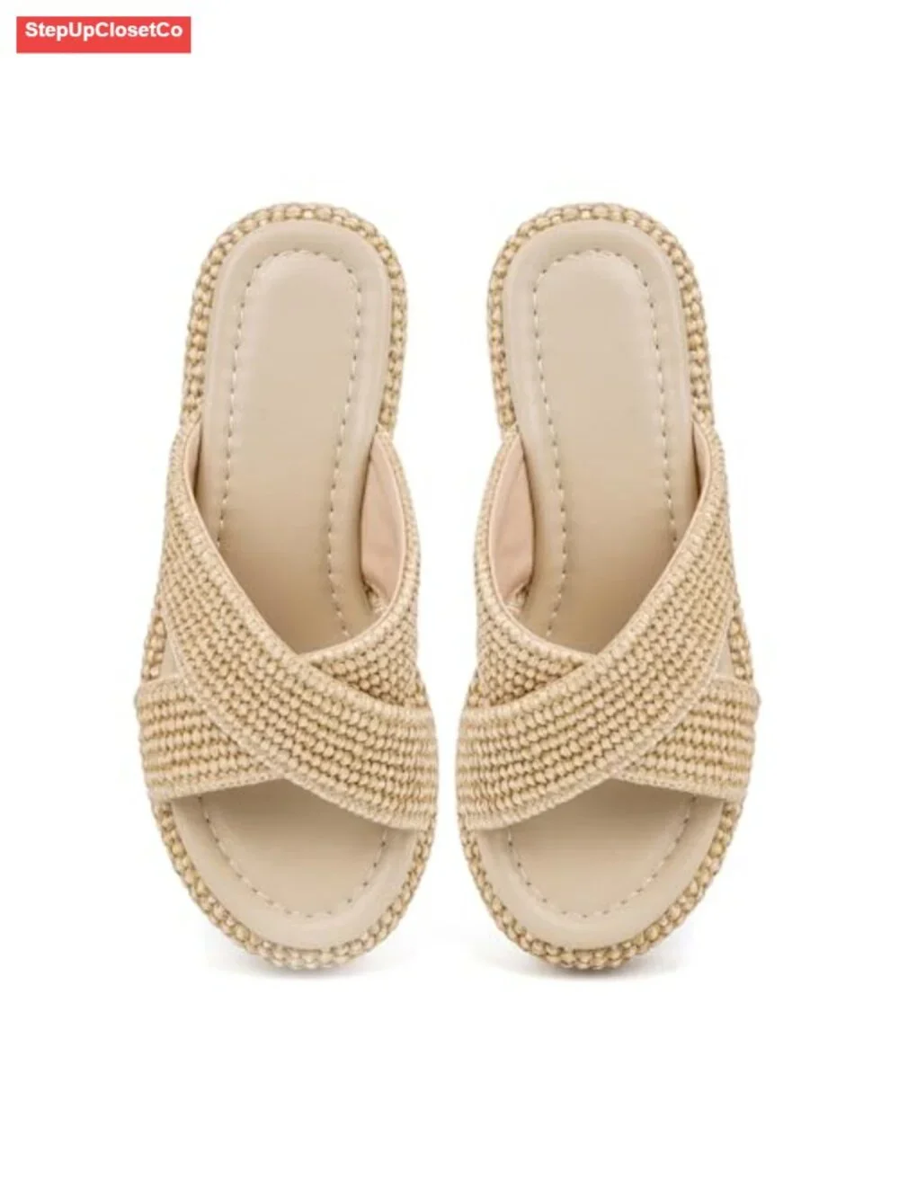 Raffia Woven Platform Espadrille Wedge Sandals Slides Slip On